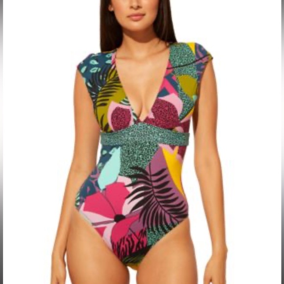 Bleu Rod Beattie Vibrant Pink Tropical Print One Piece Swimsuit 2233 - Picture 1 of 9